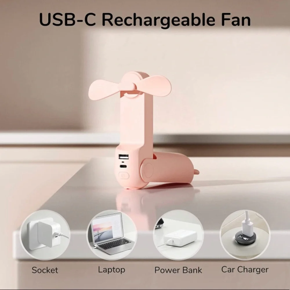 JISULIFE mini handheld fan. 3 in 1, flashlight, power bank, rechargeable fan